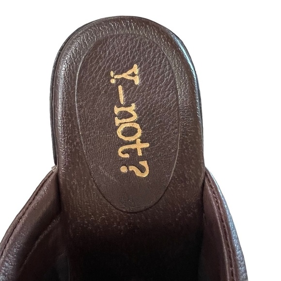 Y-NOT? brown leather gold studded heels mules 3 inch studded leather clogs - Picture 6 of 9